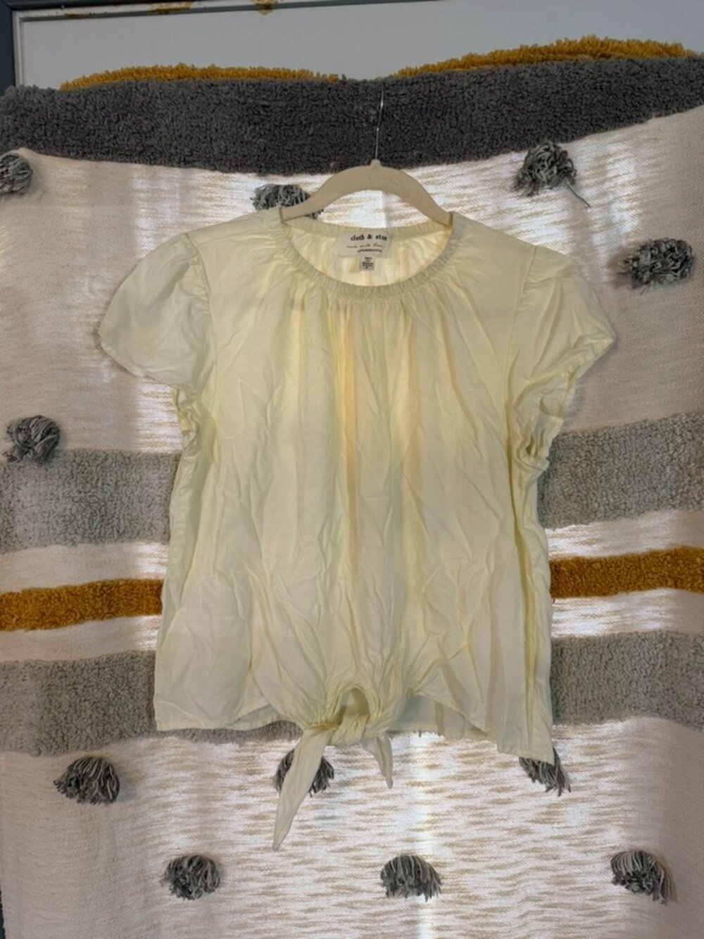 Cloth & Stone Anthropologie Yellow Tencel Tie-Front Flutter Sleeve Top | Small